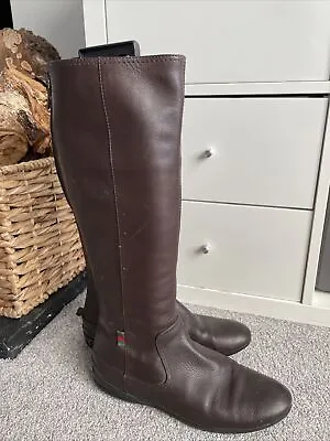 £80 • Buy Gucci Womens Brown Leather Tall Flat Boots Size 36.5 G Uk 3.5