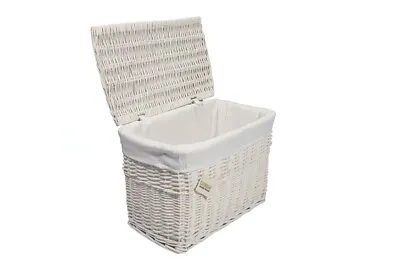 £32.99 • Buy Medium White Wicker Storage Basket Trunk Chest Hamper Lidded With Cloth Linning