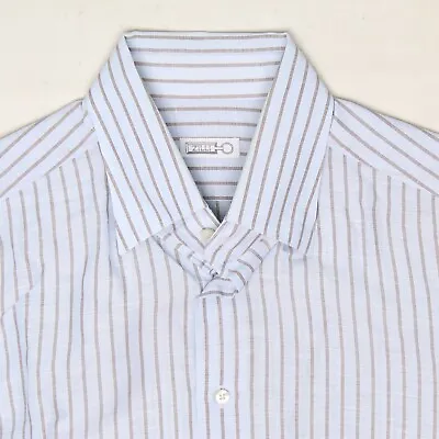 Zilli Mens Dress Shirt 42 / 16.5 Light Blue Gray Stripe Linen Cotton Long Sleeve • $113.99