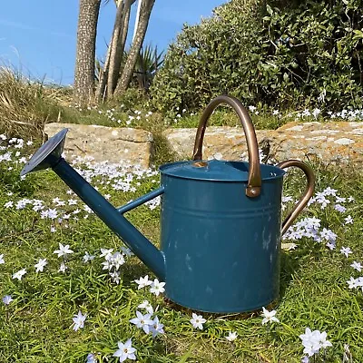 9 Litre Blue & Copper Colour Metal Garden Watering Can With Rose • £21.99