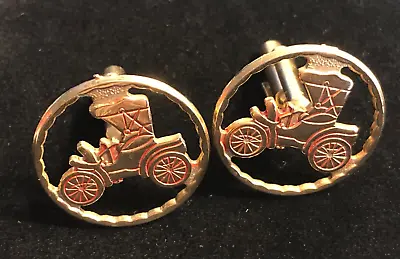 Rar! Gorgeous Vintage Classic Model T Ford Gold Tone Metal Antique Car Cufflinks • $19.99