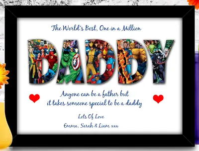 Father Day Gift From Son Daughter Family Personalize Marvel Superhero Daddy Dad • £21.99