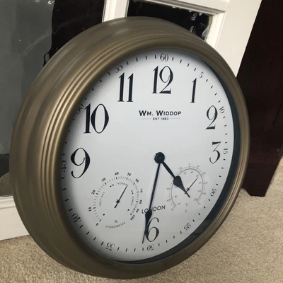 £7.98 • Buy Wm.Widdop Metal Round Station Clock, Thermometer & Hygrometer ,42cm Deep Case