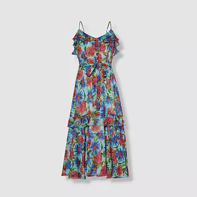 $450 Milly Women's Blue Painted Dahlia Sundress Size 12 • $144.38