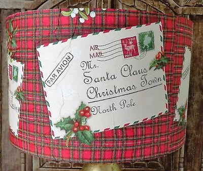 Christmas LampshadeSanta's Letter Red Tartan Stamps Xmas Festive Decoration • £47.99