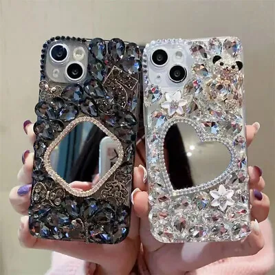 For IPhone Samsung Luxury Diamond Bear Mirror Women Hot Glitter Phone Case Cover • £7.15