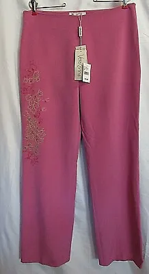 Vera Cristina Fuchsia Embroidered Pants Size 14 95% Silk New Tags • $29.70