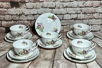 £23.50 • Buy Vintage 1950's Regency Bone China 5 X Tea Trios - Pink Roses & Yellow Flowers