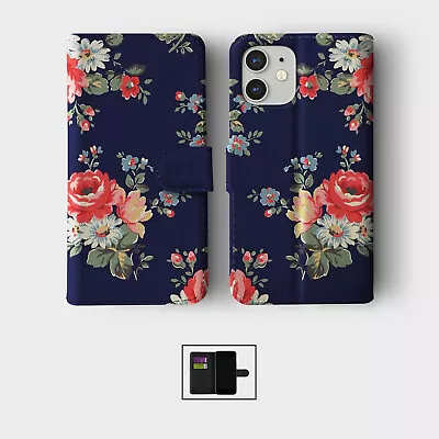 Case For Iphone 15 14 13 12 11 Se Wallet Flip Phone Cover Floral Roses Daisy • £8.99