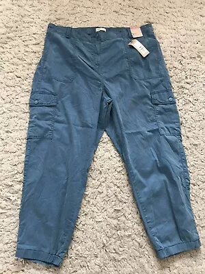 M&S Lyocell Rich Tea Dyed Cargo Trousers - Air Force Blue - Size 22 - BNWT • £16.99