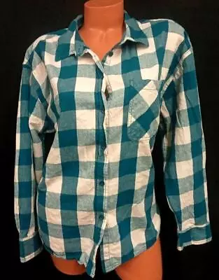 *Time And Tru Blue Plaid Button Down Women's Long Sleeve Top XXL • £4.35