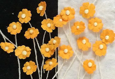 100 Pumpkin Orange Mulberry Paper Flowers Squash Flower Miniatures Hats Dolls  • $3.99