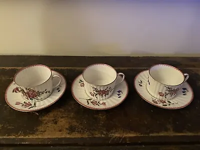 3 A Lanternier Limoges France Ribbed Floral Cups & Saucers • $29