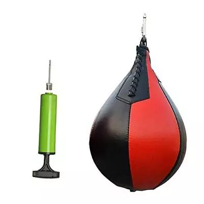  Boxing Speed Bag Leather Hanging Punching Ball With Pump And Metal Hook Red • $33.65