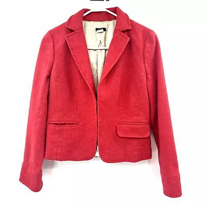 J.Crew 100% Wool Red Herringbone Pattern Knit Short Blazer Womens 8 • $24.99