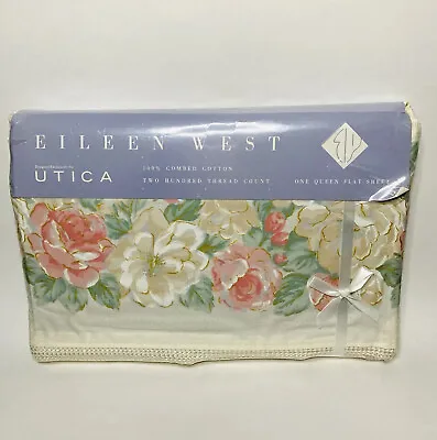 Eileen West Utica Florentina Queen Flat Sheet Flowers 90 X 102” Vintage NEW • $23.20