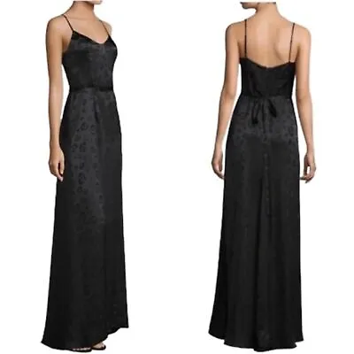 L'Agence Shani Silk Slip Leopard Print Maxi Dress Mob Wife Date Sexy LBD Black S • $244