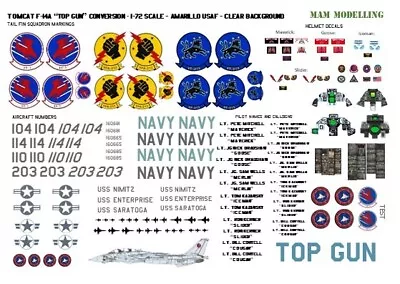 1:72 Top Gun F-14A Tomcat Conversion Decals (F-14 VF-1 VF-213 VFA-213) • £7