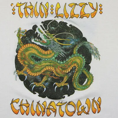 VTG Thin Lizzy Chinatown 1980 Top White Men T-Shirt • $20.99