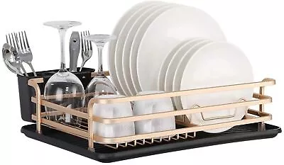 Oumilen Aluminum Dish Rack Cutlery Holder Removable Drainer Tray 3.4 Lb Rosegold • $30.19