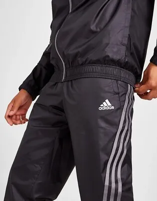 Adidas Black Shiny Nylon Tracksuit Bottoms Size 42-44 Scally Chav • £49.99
