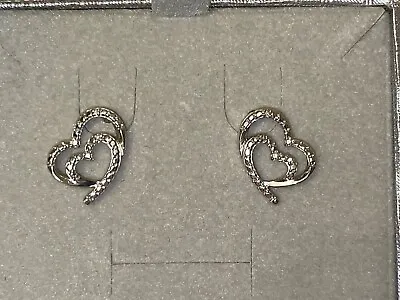 *NEW ITEM* ZALES Jewelers Sterling Silver 2 Heart Shaped Diamond Earrings • $74.99