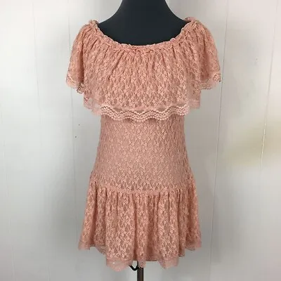 Moda International Lace Sheath Dress S Pink Floral Lined Nylon Knee Length 30x26 • $10.18