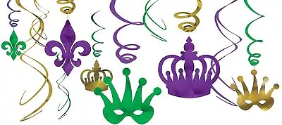 Crown Masquerade Masks Mardi Gras Holiday Party Hanging Swirl Decorations • $10.77