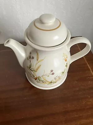 M&S HARVEST 1 LITRE TEAPOT CREAM PATTERNED STONEWARE  VINTAGE 1980’s VGC • £4.99