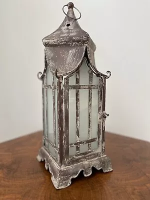 Kirkland's 'Parisian Lantern' Decorative Metal Lantern Rustic Frosted Glass • $24.99