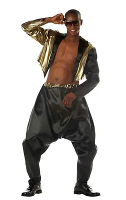 Mens MC Hammer Costume Old School Rapper 80s Hip Hop Fancy Dress Harem Trousers • £44.99