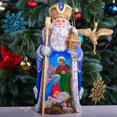 Wooden Hand Carved Santa Claus 12  Hand Painted Nativity Scene Christmas Decor • $234