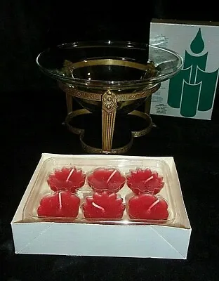 FLOATING CANDLE SET - Includes Glass Bowl Brass Bowl Stand And Floating Candles • $31.62