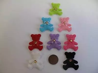 5 X Fabric Teddy Bear With Gem Bow Tie Embellishment Card Making Sewing Topper • £4.10