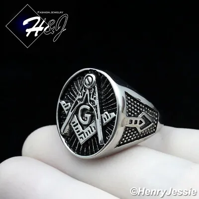 MEN Stainless Steel Silver/Black Plated MASONIC Master Mason Oval Ring*R124 • $15.99