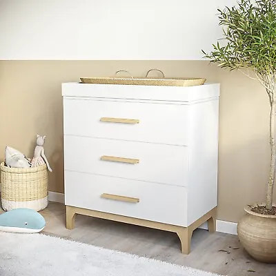 White And Wood Baby Changing Table With Drawers - Rue RUE002 • £269.92