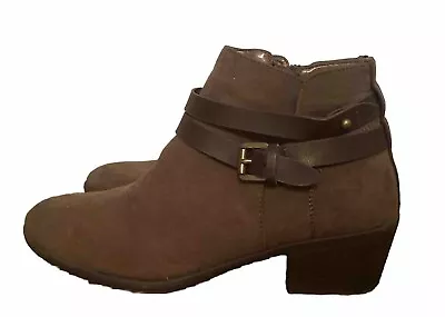 Mantaray Brown Ankle Boots Low Heel Faux Suede Buckle Zip Up UK 6 EU 39 • £23.50
