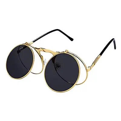 Luojery Retro Round 80's Flip Up Steampunk Sunglasses Mirror Vintage Circle S... • $23.15