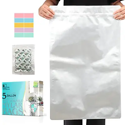 $27.38 • Buy 5 Gallon Mylar Bags W/ 2500CC Oxygen Absorbers & Labels Zipper Resealable 10pack