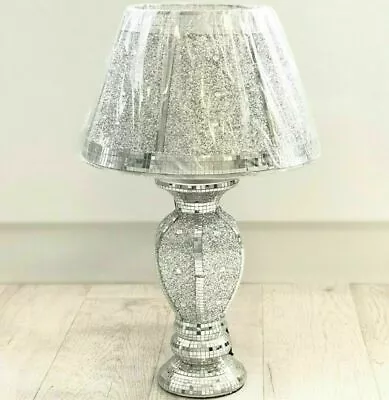 Silver Glitter Crushed Diamond Table With Lamp Shade Ornament Home Gift Diamante • £34.99