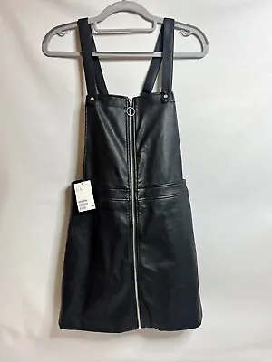 New With Tags H&M Divided Womens Faux Leather Overall Dress Black Size 4 • $23.99