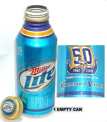 Empty Aluminum Bottle-can 2010 Minnesota Vikings 50 Nfl Football Miller Lite Mn • $9.25