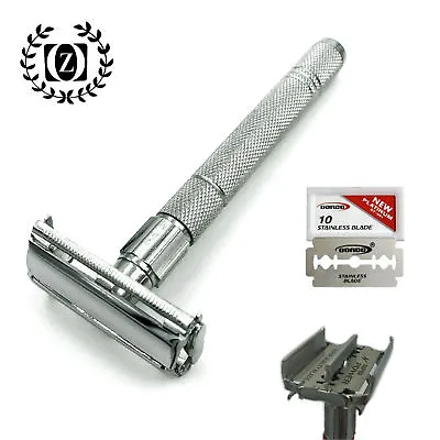 Long Handle Double Edge Butterfly Opening Safety Razor For Men + 5 Shaving Blade • $13.99