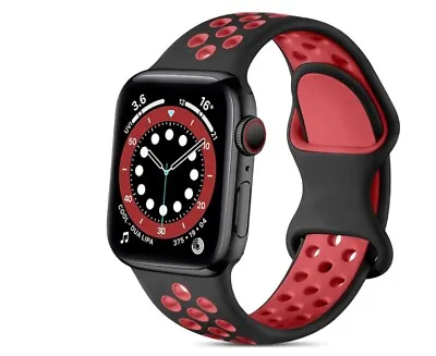 $9.95 • Buy {For Apple Watch} Sport Silicone Strap Band  5 6 7 8-42/44/45 MM -BLACK RED