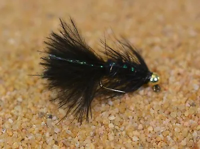 6 Ct - Tungsten Micro Black Wooly Bugger Jig Head Fly - Euro Nymph - Hanak Hook • $12.99