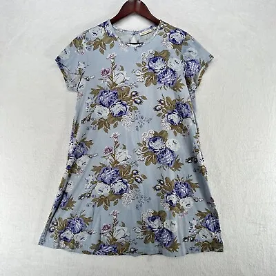 Cabbages Roses Uniqlo Dress Womens Medium Blue Floral Shirt Short Sleeves Cotton • $14