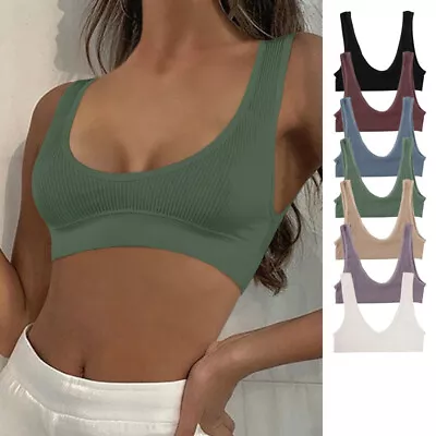 Women Seamless U Shape Bra Cami Crop Tank Top Bralette Stretch Yoga Crop Tops❥ • £5.59