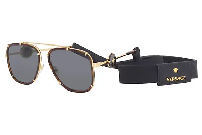 Versace 2233 1470/87 Sunglasses Havana-Gold Medusa/Grey 61mm W/Black Neck Strap • $229.95