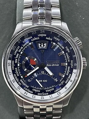 NEW BOX Citizen Eco-Drive Calibre 3000 World Time Date Blue Dial Watch MSRP $350 • $249