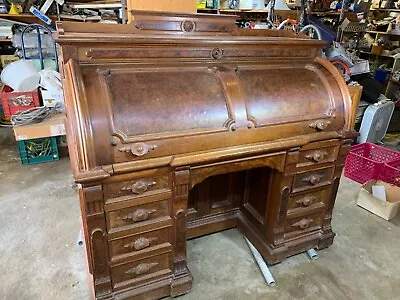 Very Fine Antique  Walnut Barrel Roll Top Desk • $2500